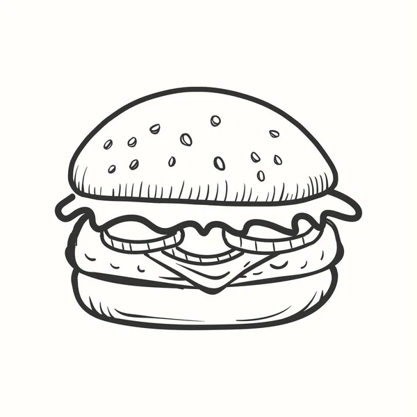 Burger Doodle Ikone Handgezeichnete Burger Illustration — Stockvektor