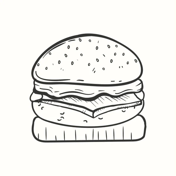 Burger Vector Illustration Burger Hand Drawn Outline Design — Stock Vector
