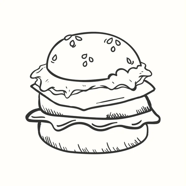 Illustration Hamburger Dessinée Main Dans Style Vintage Rétro — Image vectorielle