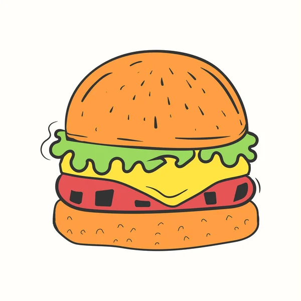 Burger Εικονογράφηση Τυρί Σαλάτα Και Συναντήθηκε Στο Χέρι Που Στυλ — Διανυσματικό Αρχείο