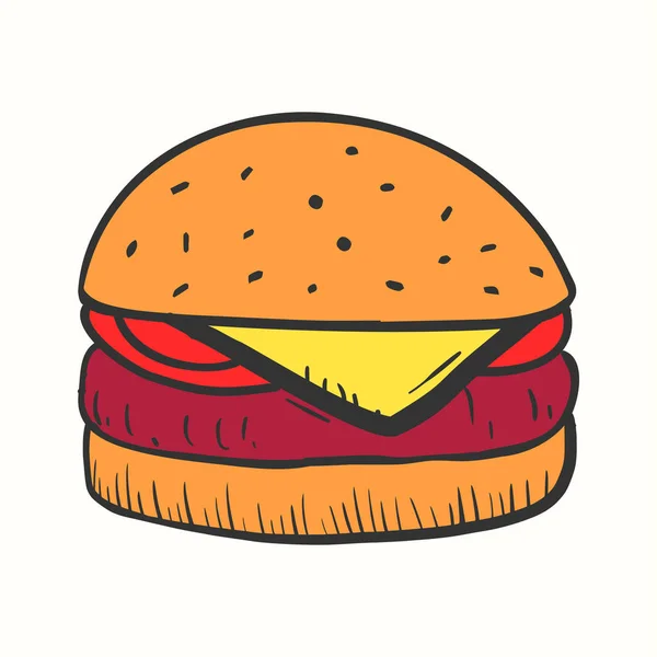 Burger Doodle Ícone Ilustração Vetor Hambúrguer Desenhado Mão —  Vetores de Stock