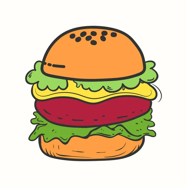 Eine Große Handgezeichnete Burger Illustration Mit Fleisch Salat Und Käse — Stockvektor