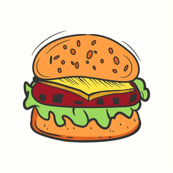 Illustration Gribouillis Burger Dans Style Dessin Animé — Image vectorielle