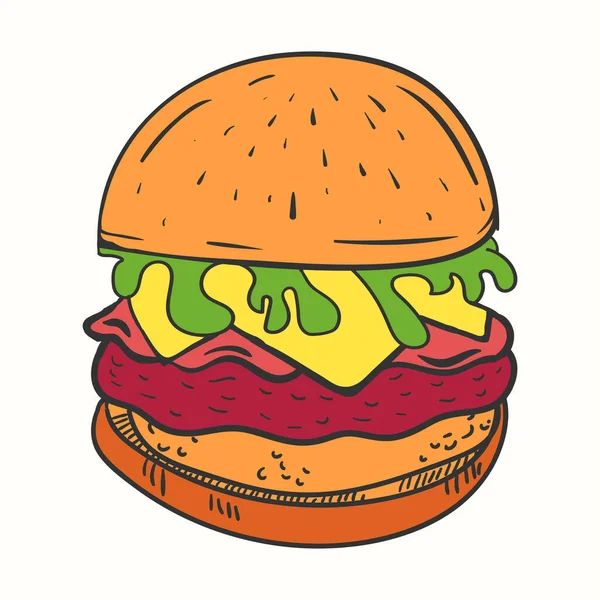 Burger Vector Ilustración Burger Esbozo Dibujado Mano Ilustración — Archivo Imágenes Vectoriales