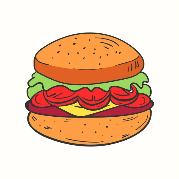 手绘汉堡平面插图 涂鸦图标风格 — 图库矢量图片