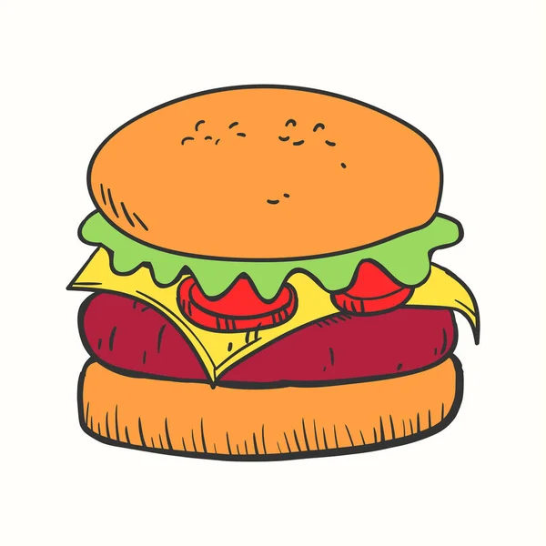 Burger Doodle Ícone Ilustração Ilustração Burger Desenhado Mão —  Vetores de Stock