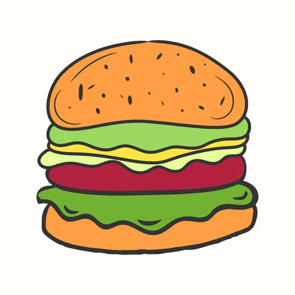Jolie Illustration Hamburger Dessinée Main Dans Style Doodle Illustration Burgers — Image vectorielle