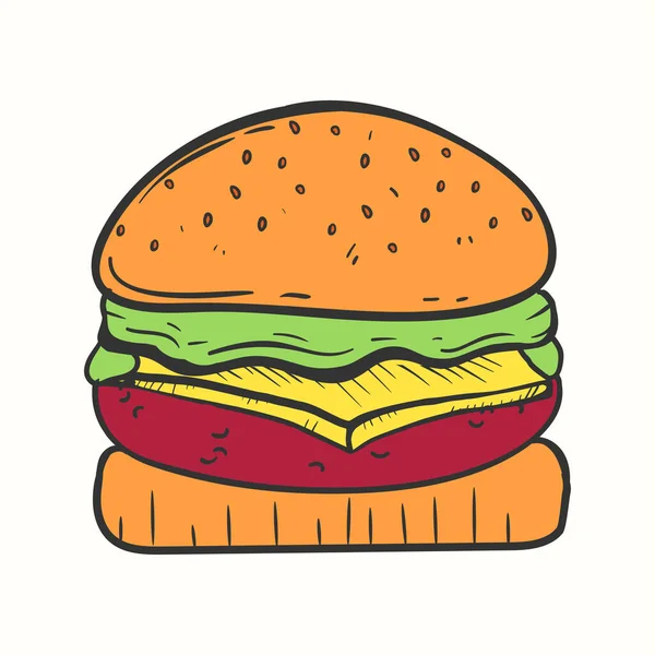Ilustracja Wektora Hamburgera Burger Ręcznie Rysowane Zarys Ilustracji — Wektor stockowy