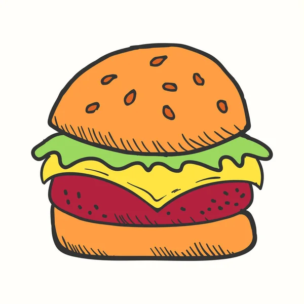 Illustration Vectorielle Burger Dessinée Main Dans Style Doodle — Image vectorielle