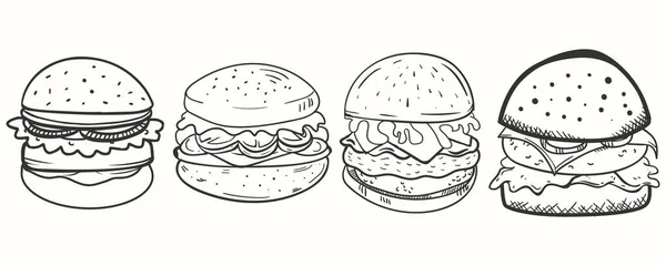 Netter Handgezeichneter Burger Doodle Stil Burger Illustrationsset — Stockvektor
