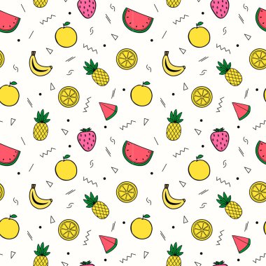Tropikal meyve ve geometrik şekilli renksiz düz yaz deseni