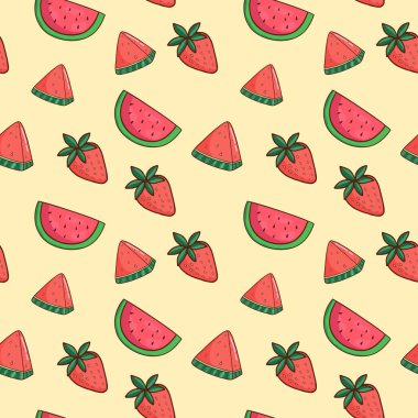 Karpuz ve çilekli kusursuz yaz meyveleri.