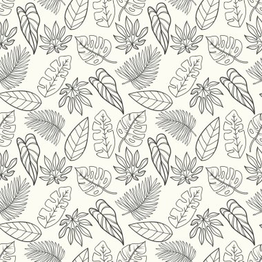 Tropikal yapraklarla el çizimi pürüzsüz arkaplan