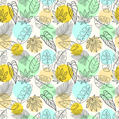 Renkli tropikal yapraklarla el çizimi pürüzsüz arkaplan