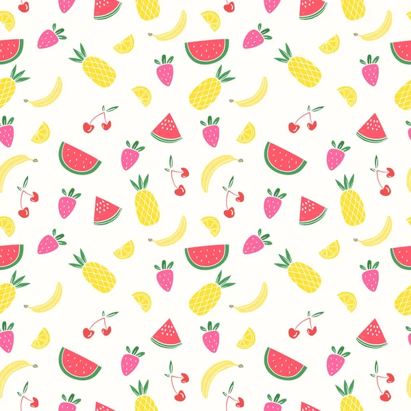Düz yaz desenli tropikal meyveli tasarım. Karpuz. Çilekli. ananas