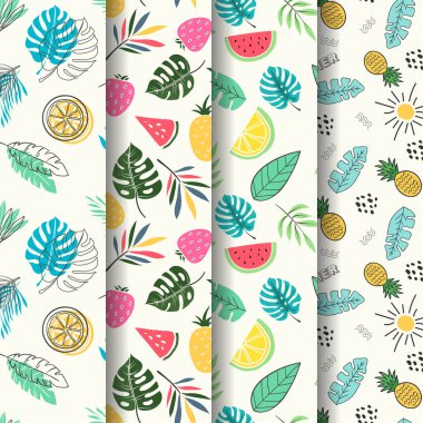 Meyve yapraklı moda yaz desenleri koleksiyonu