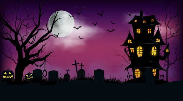 Bannière Halloween Heureuse Fond Invitation Fête Avec Des Arbres Ciel — Image vectorielle