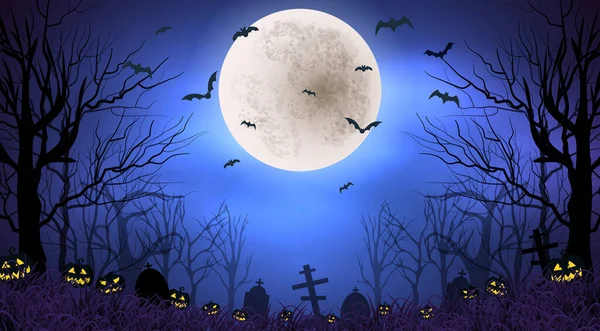Illustration Fond Fantasmagorique Halloween Avec Une Vieille Nuit Cimetière Une — Image vectorielle