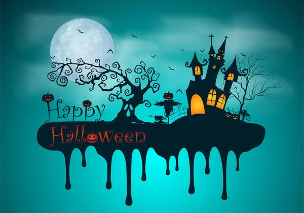 Joyeux Fond Halloween Avec Nuit Pleine Lune Effrayante Château Hanté — Image vectorielle