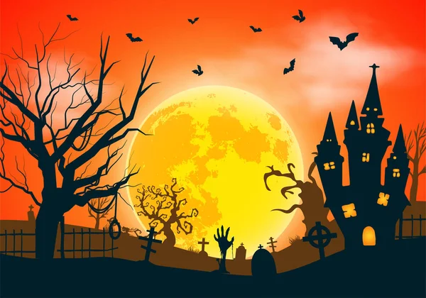Halloween Fundo Paisagem Noturna Assustadora Com Árvore Morta Lua Cheia —  Vetores de Stock