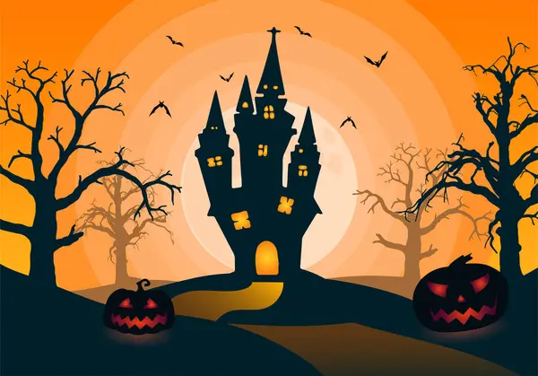 Feliz Halloween Fondo Ilustración Con Espeluznante Paisaje Nocturno Árboles Muertos — Archivo Imágenes Vectoriales