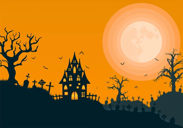 Banner Halloween Tarjeta Invitación Fondo Con Espeluznante Paisaje Nocturno Del — Archivo Imágenes Vectoriales