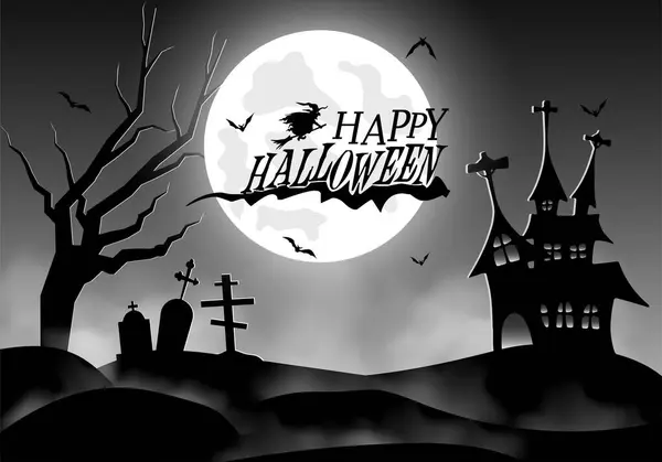 Halloween Fondo Blanco Negro Con Niebla Brillante Paisaje Halloween Castillo — Archivo Imágenes Vectoriales