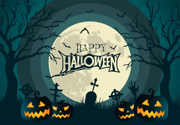 Glad Halloween Banner Eller Fest Inbjudan Bakgrund Med Glödande Pumpor — Stock vektor