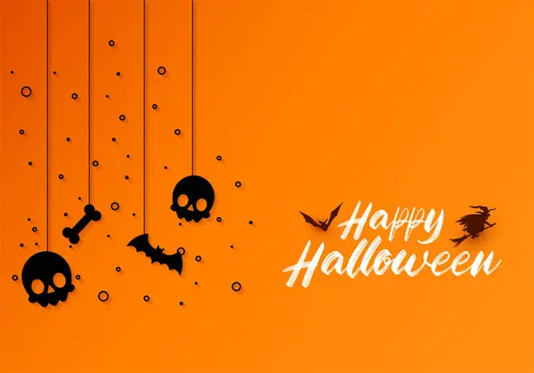 Fröhlicher Halloween Hintergrund Mit Hängenden Halloween Elementen Wie Kürbissen Und — Stockvektor