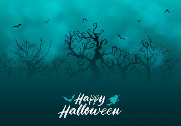 Happy Halloween Gruseligen Hintergrund Mit Toten Baumwald Und Fliegenden Fledermäusen — Stockvektor