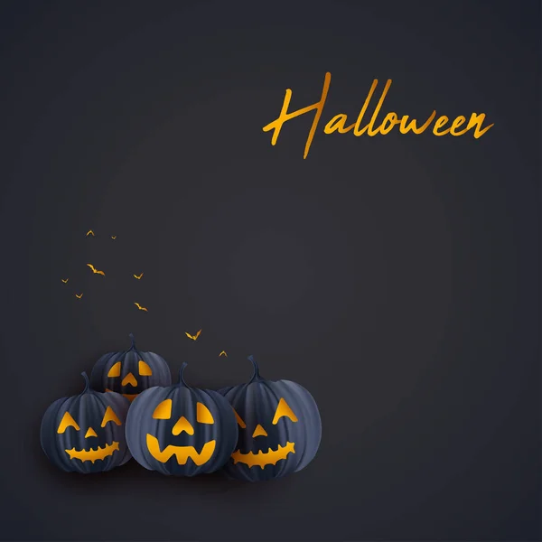 Glad Halloween Mörk Kort Bakgrund Illustration Med Realistisk Pumpa Ansikte — Stock vektor