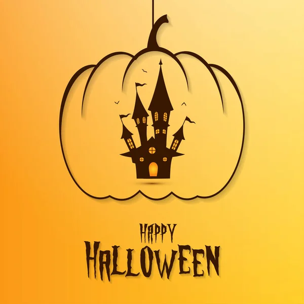 Glad Halloween Kort Bakgrund Illustration Med Stora Pumpa Kontur Hemsökt — Stock vektor