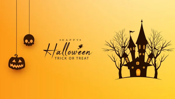 Halloween Banner Hintergrund Mit Hängenden Halloween Elementen Und Halloween Haus — Stockvektor