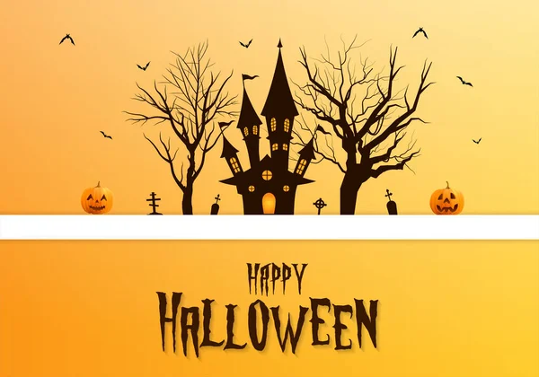 Happy Halloween Decorated Background Illustration Haunted Castle Dead Trees Tombstone — Stock Vector