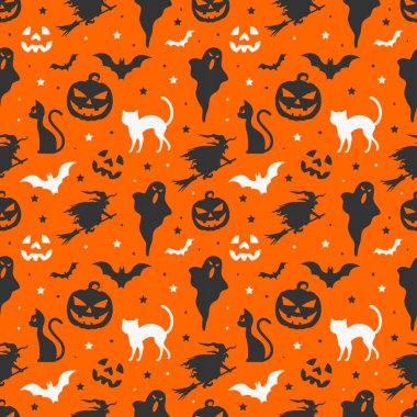 Kusursuz cadılar bayramı desenli arka plan çizimi hayalet kabakları ve turuncu arka plan