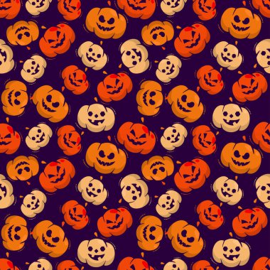 Cadılar Bayramı deseni koyu arkaplanda farklı renklerde balkabaklarıyla