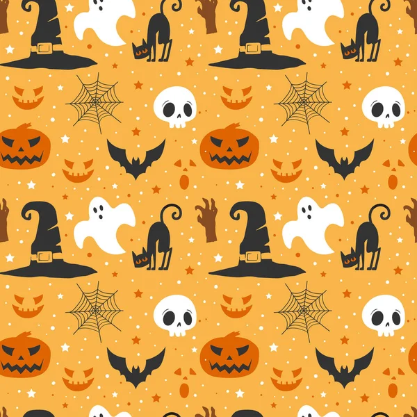 Halloween Chapeau Sorcière Citrouilles Modèle Fond — Image vectorielle