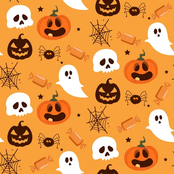 Halloween Ilustração Padrão Sem Costura Com Abóboras Fantasmas Halloween — Vetor de Stock