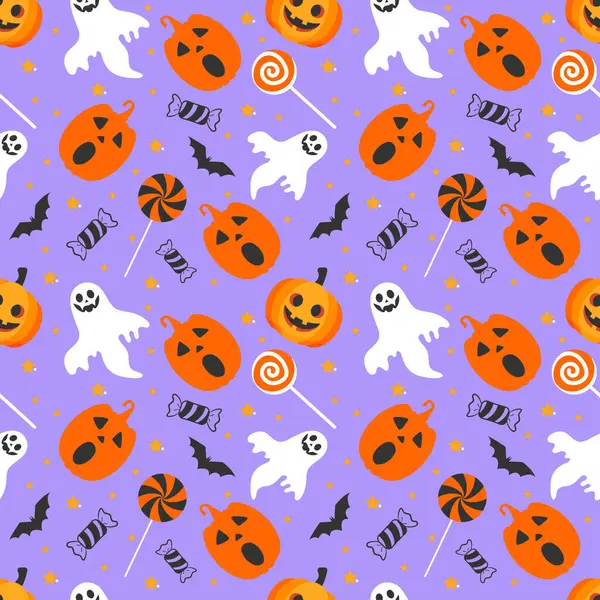 Halloween Bezszwowe Wzór Ilustracji Dyń Halloween Duchy — Wektor stockowy
