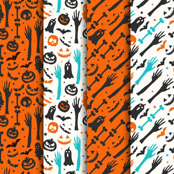 Halloween Collection Motifs Sans Couture Modèle Halloween Avec Des Citrouilles — Image vectorielle
