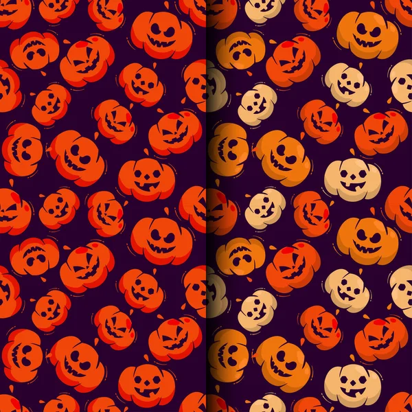 Halloween Mønster Samling Med Halloween Gresskar Forskjellige Farger Mørk Bakgrunn – stockvektor