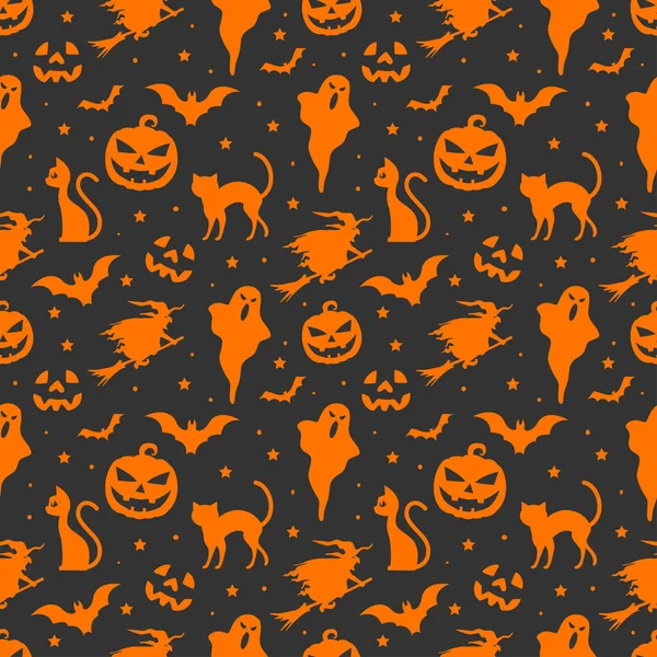 Хэллоуин Бесшовный Узор Оранжевыми Элементами Хэллоуина Темном Фоне Стоковый вектор