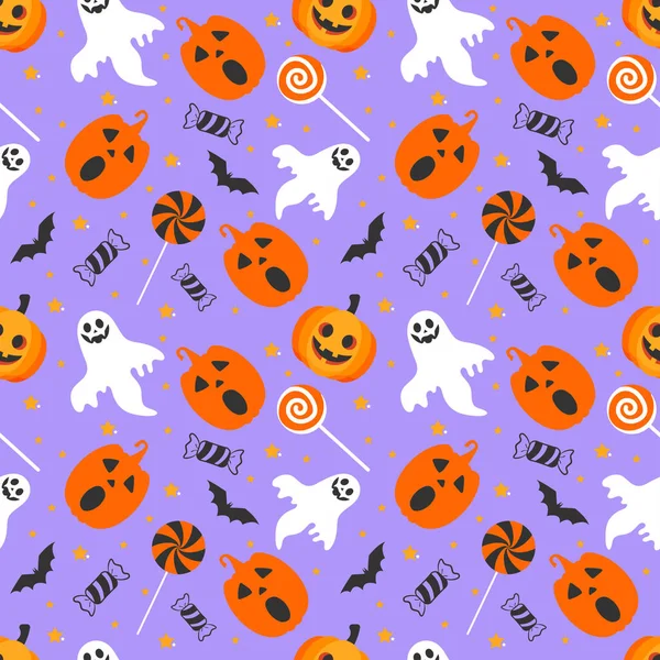 Halloween Seamless Pattern Illustration Pumpkins Halloween Ghosts — Stock Vector