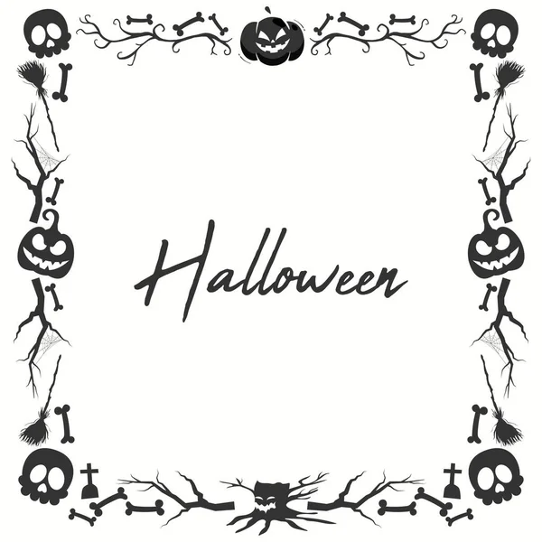 Marco Decorativo Cráneo Hueso Halloween Con Rama Árbol Espeluznante — Archivo Imágenes Vectoriales