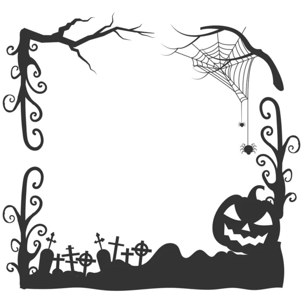 Halloween Tema Fotoram Med Halvton Och Halloween Träd — Stock vektor