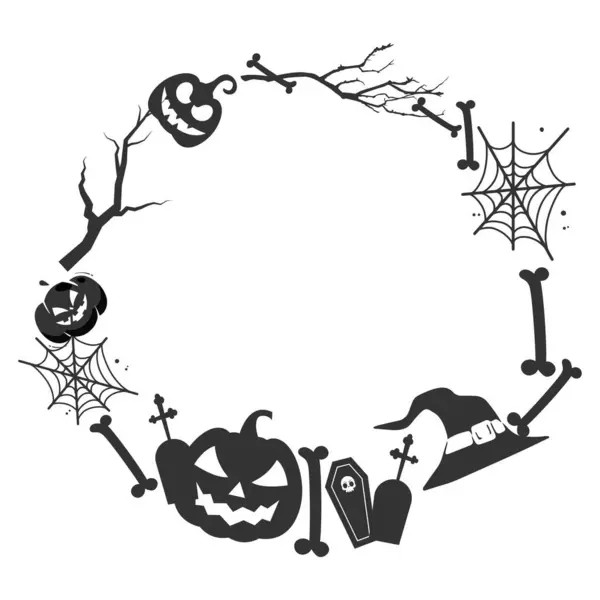 Halloween Geisterrahmen Mit Spinnennetz Und Gruseligen Baumzweigen — Stockvektor
