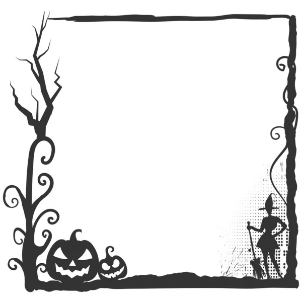 Halloween Fotorahmen Mit Halbton Und Halloween Baum — Stockvektor