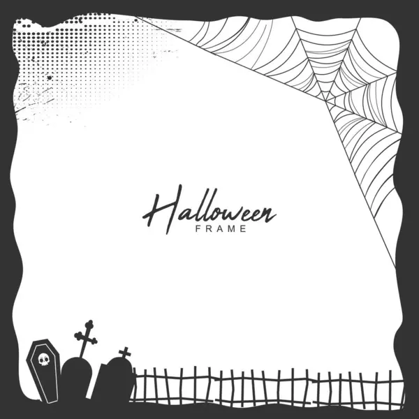 Halloween Grunge Rahmen Mit Halbtotem Baum Und Spinnennetz — Stockvektor