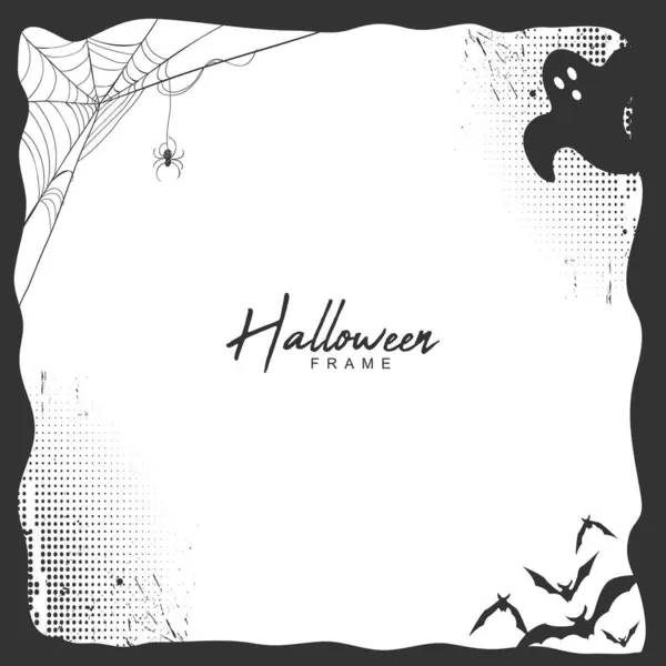Halloween Grunge Rahmen Mit Halbtotem Baum Und Spinnennetz — Stockvektor