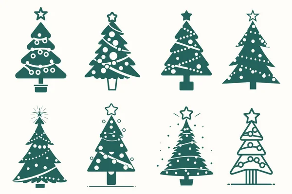 Conjunto Silueta Árbol Navidad Elementos Dibujados Mano Ilustración Aislada Sobre Ilustración de stock